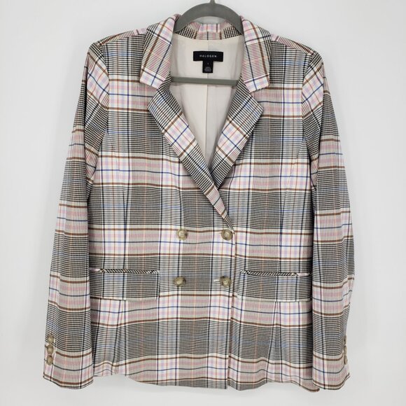Halogen Nordstrom Plaid Double Breasted Blazer Jacket 1X Womens Cream Pink - Picture 1 of 9